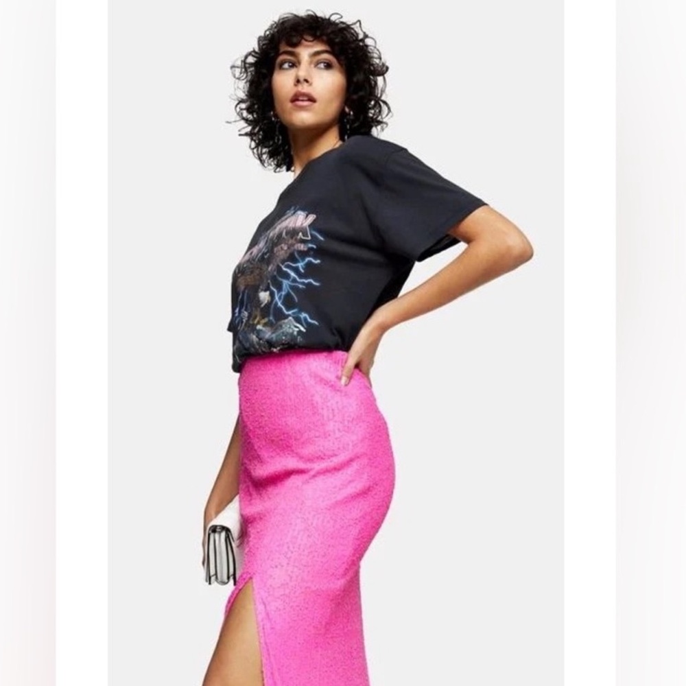 Topshop Hot Pink Midi Skirt with Side Slit